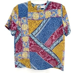 Vintage Heritage Road Patchwork Floral Print Short Sleeve Blouse Women's Small